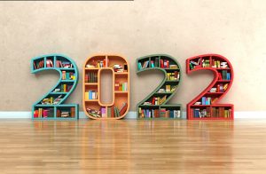 New Year 2022 Creative Design Concept with Books Shelf - 3D Rendered Image